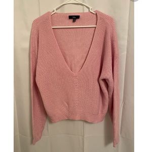 Pink sweater with deep neck swoop from Lulus